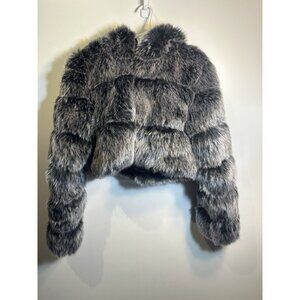 QIYE womens faux fur cropped coat zip up size large